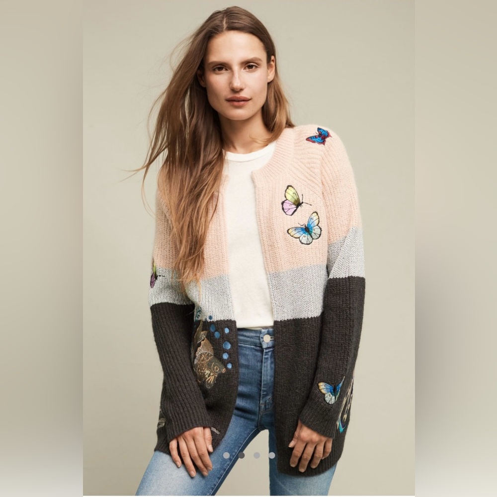 NEW WITH TAGS Anthropologie HWR (Monogram) Winged Patchwork Cardigan size XS. - Picture 2 of 6